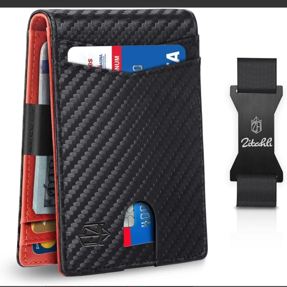 Zitahli Men's Slim RFID Blocking Wallet with Money Clip, 12 Card Slots